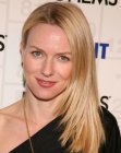 Naomi Watts wearing her hair long and with an angled line starting at chin level