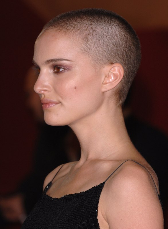 Natalie Portman with her hair shaved off