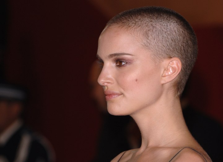 Natalie Portman with her shaved head