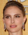 Natalie Portman with her hair swept back