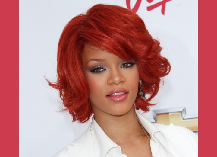 Rihanna's neck length hairstyle