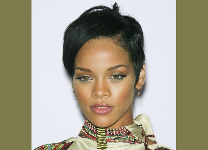 Rihanna with gamine short hair