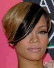 Rihanna's short hairstyle with dual hair coloring