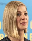 Rosamund Pike sporting a mid-length bob with an off center part 