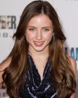 Ryan Newman wearing long layered hair with a high middle part
