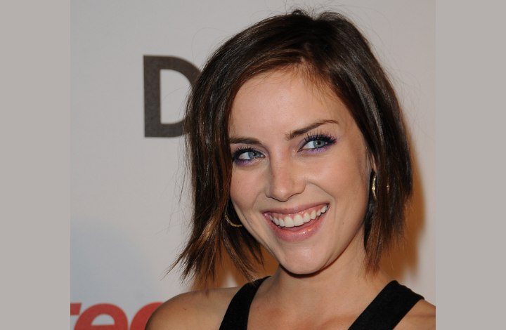 Jessica Stroup sporting a bob with a choppy look and feel