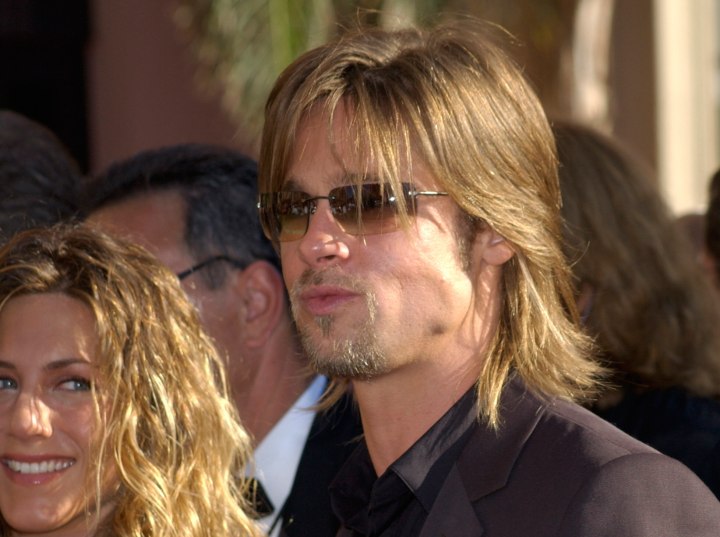 Brad Pitt's medium-long, razor-textured shag haircut