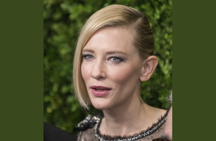 Cate Blanchett sporting a faux bob with one side pulled back