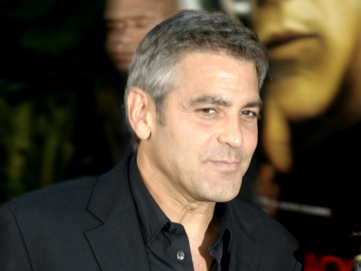 George Clooney's men's hairstyle for short gray hair