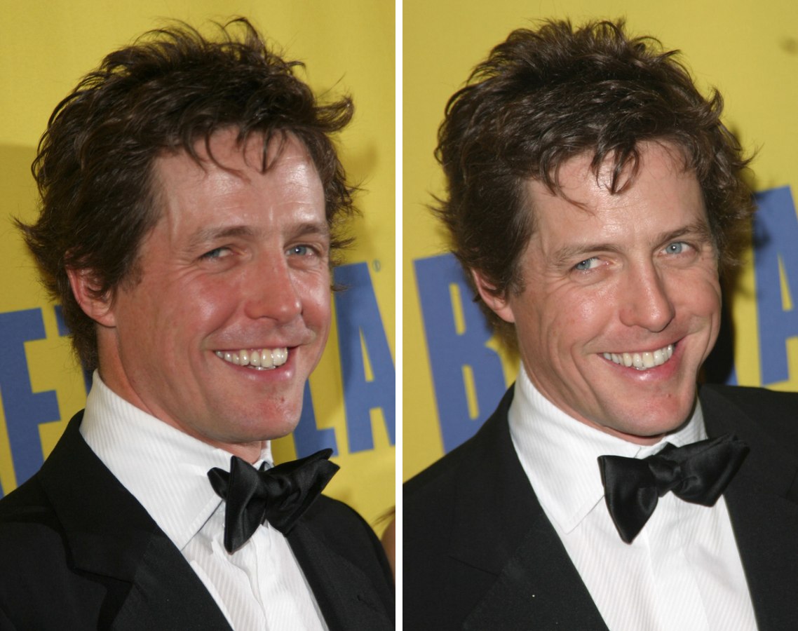 Hugh Grant sporting a heavily textured razor cut hairstyle