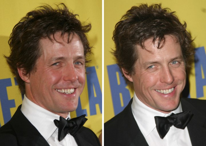 Hugh Grant's razor-cut hair with natural curls