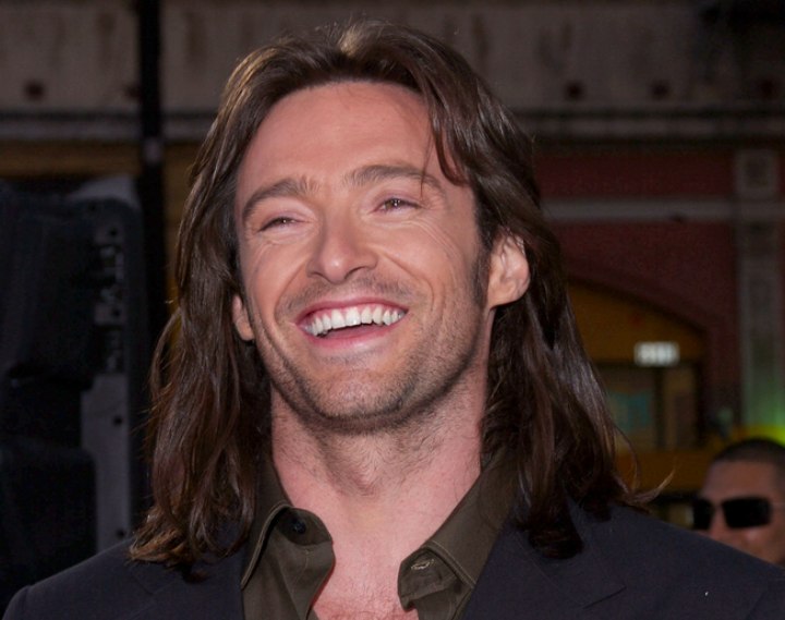 Hugh Jackman with long shoulder-length hair