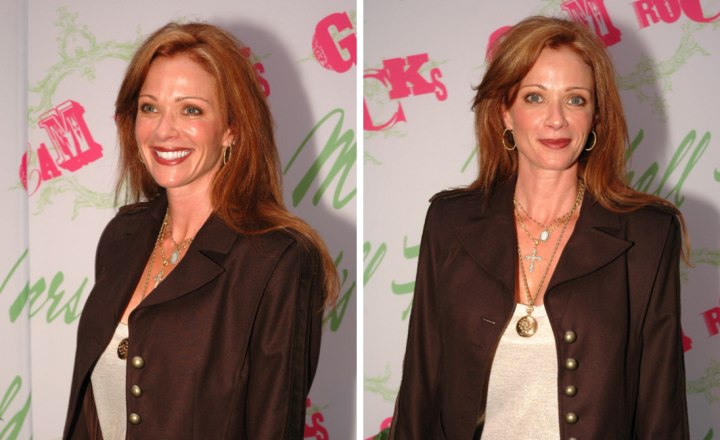 Lauren Holly with long hair flowing down her back
