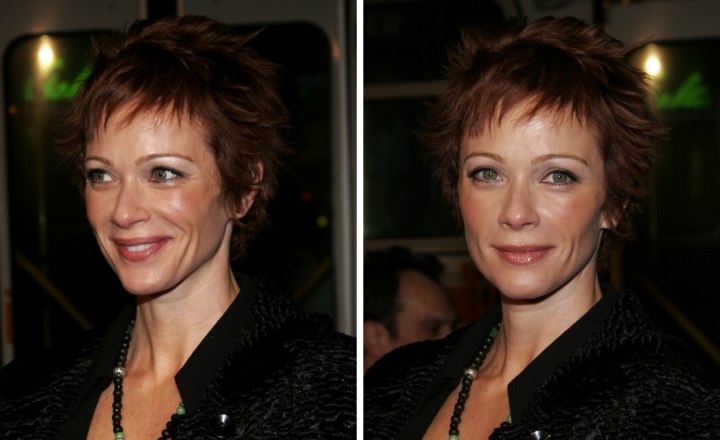 Lauren Holly with boyish and carefree short hair
