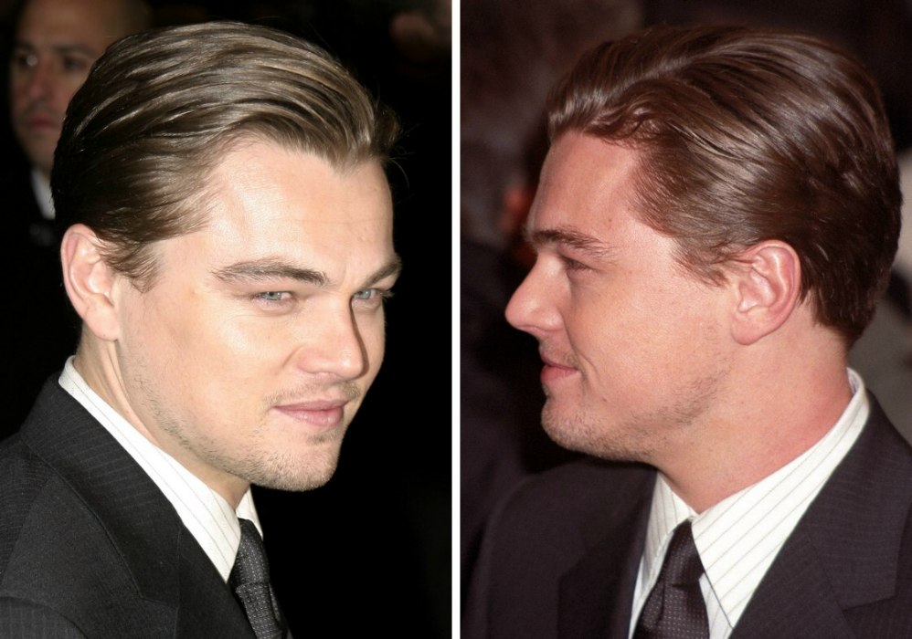 Leonardo DiCaprio sporting a slicked-back suave look hairstyle Leonardo DiCaprio sporting a slicked-back suave look hairstyle