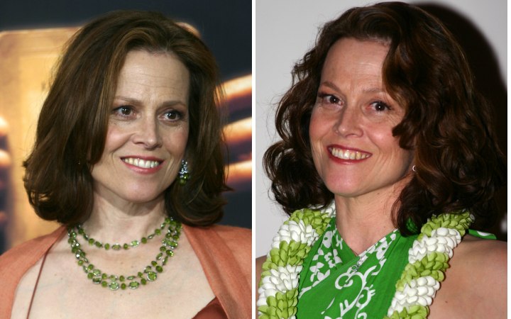 Sigourney Weaver's hair styled with rollers and left naturally wavy