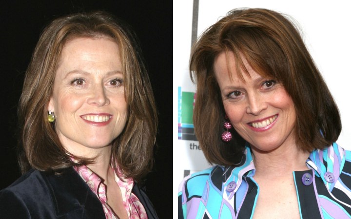 Sigourney Weaver's smooth bob-length hair
