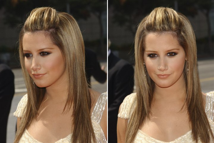 Ashley Tisdale's long hair with angled sides