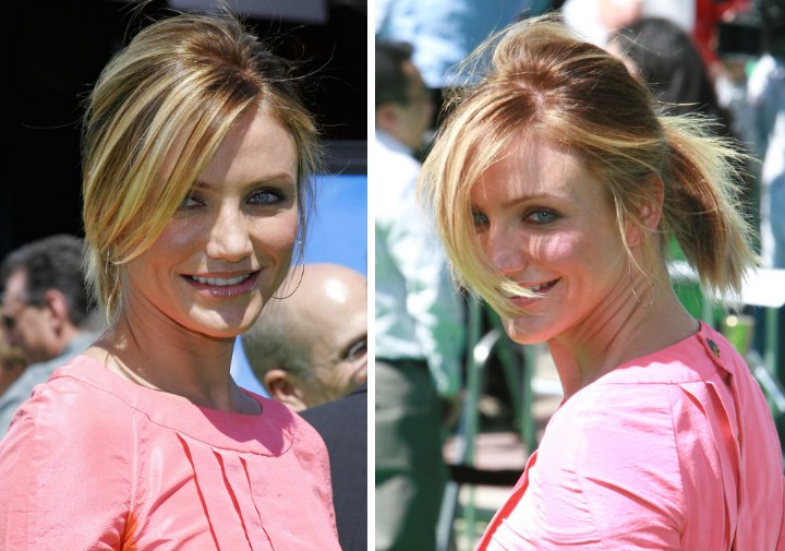 Cameron Diaz with foild streaks and her hair in her face