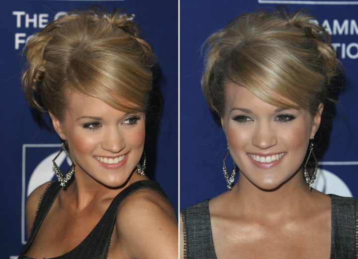 Carrie Underwood's up-style with flat bangs