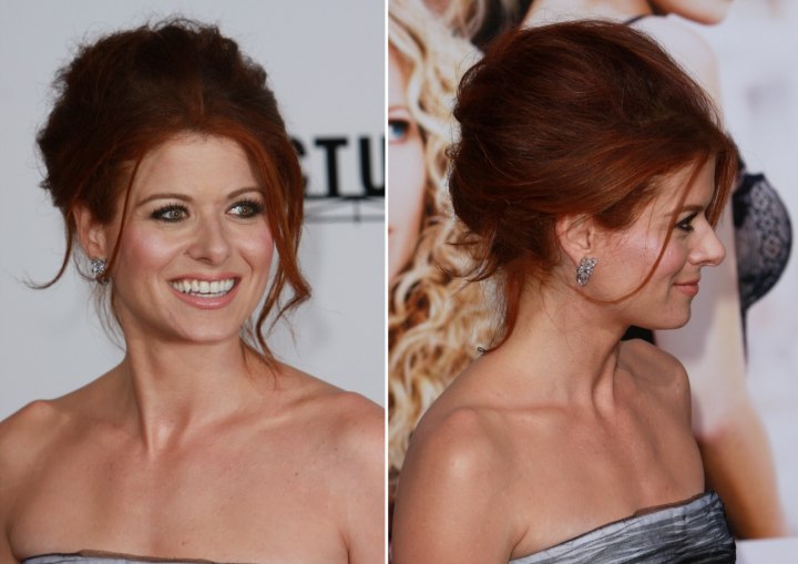 Debra Messing with her hair styled up