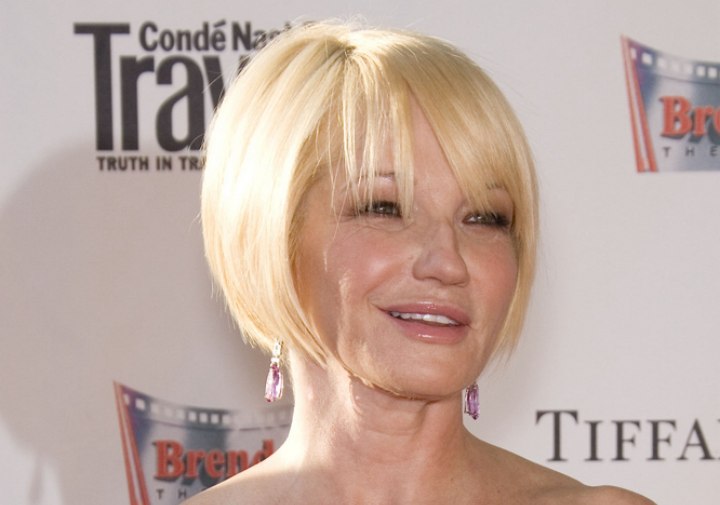 Ellen Barkin wearing her blonde hair in a smoothed bob