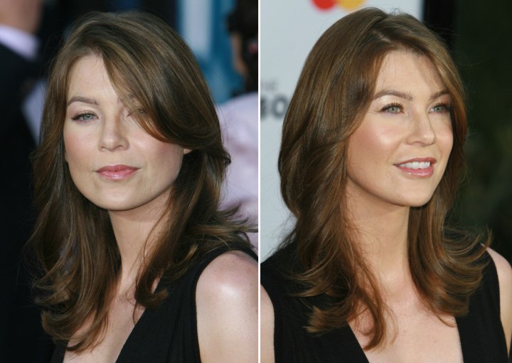 Ellen Pompeo - Long light brown hair with side bangs