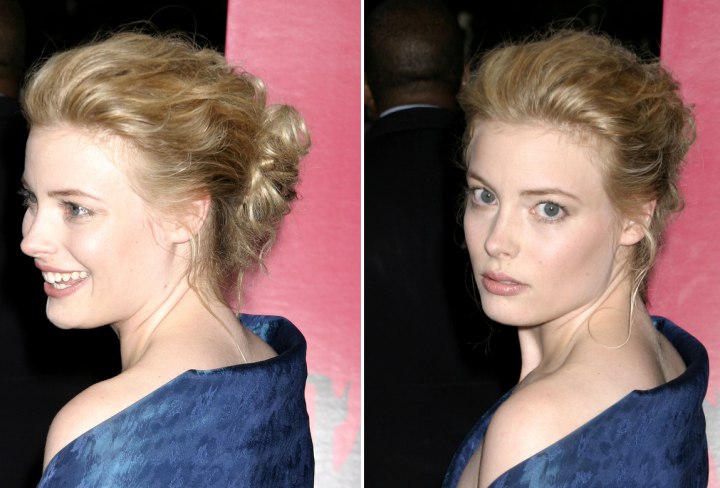 Gillian Jacobs wearing her hair in an oblong knot
