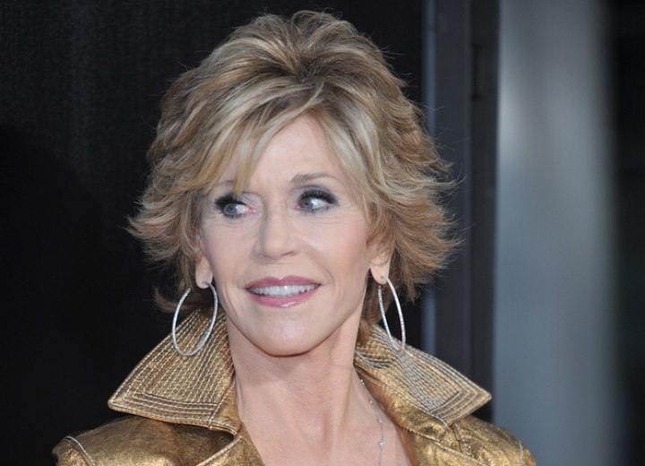 Jane Fonda with the ends of her hair going upwards