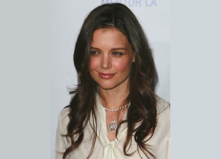 Katie Holmes with long curled hair