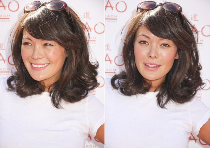 Lindsay Price's hair with an angle cut fringe