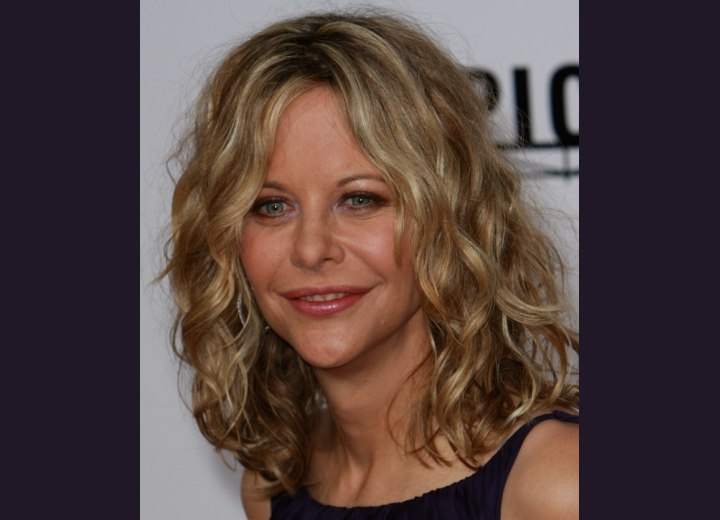 Meg Ryan with spiraled shoulder length hair