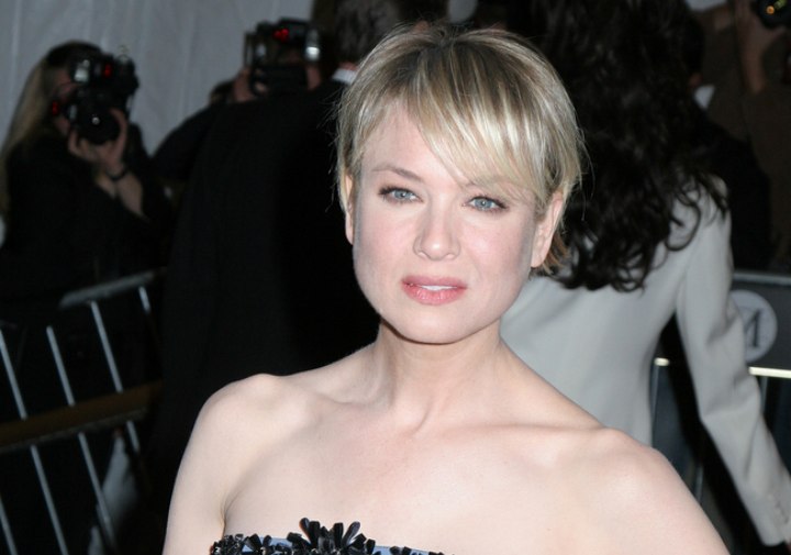 Renee Zellweger with her hair cut in a pixie