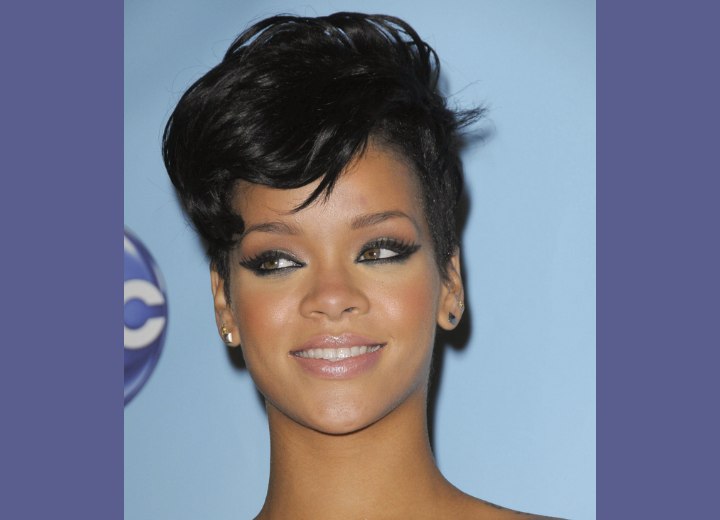 Rihanna's short pixie haircut with a long crown