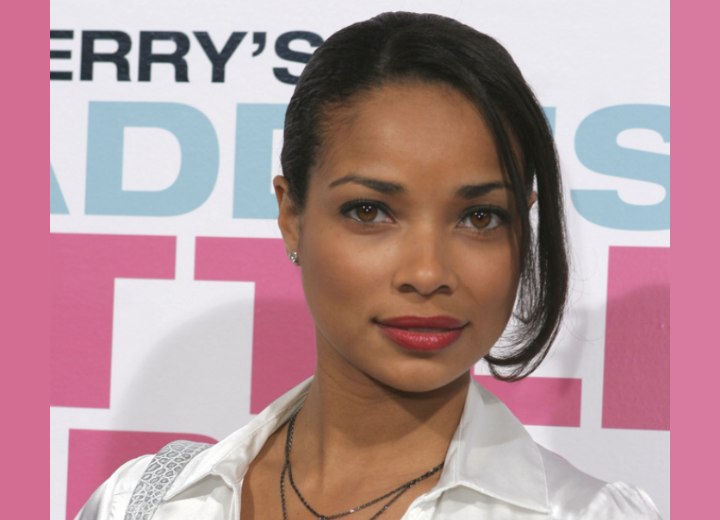 Rochelle Aytes with her hair styled to one side. 