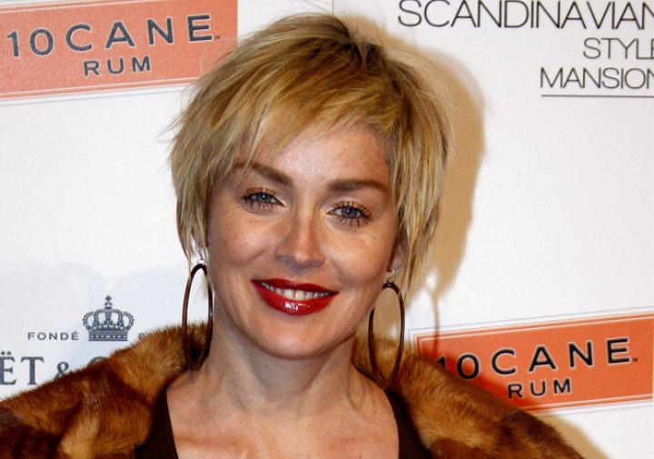 Sharon Stone - Short haircut with singed edges