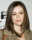 Alyssa Milano wearing her hair long and smooth with angled sides