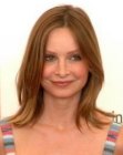 Calista Flockhart's natural look with her long brown hair cut into layers