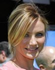 Cameron Diaz wearing her layered hair in a ponytail