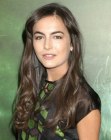 Camilla Belle's long brown hair with the top styled over to one side
