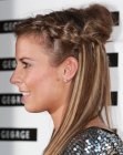 Coleen McLoughlin's long hair with braided sides and crown