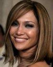 Jennifer Lopez sporting a long blunt cut bob with highlights