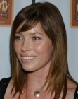 Jessica Biel's smooth long hair with heavy bangs