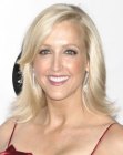 Lara Spencer wearing shoulder length blond hair with ends that flip up