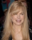 Nicole Kidman's long blunt cut hair with bangs and straightening