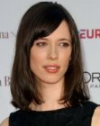 Rebecca Hall sporting a shoulder length bob with her bangs combed to one side