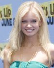 Sara Paxton wearing her long blonde hair with layers and an off-center part