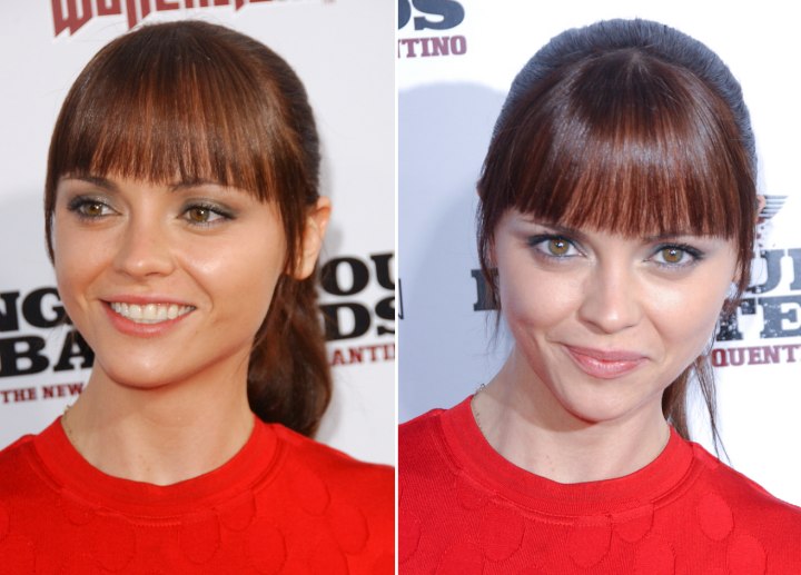 Christina Ricci - Youthful hairstyle with bangs that touch the eyebrows