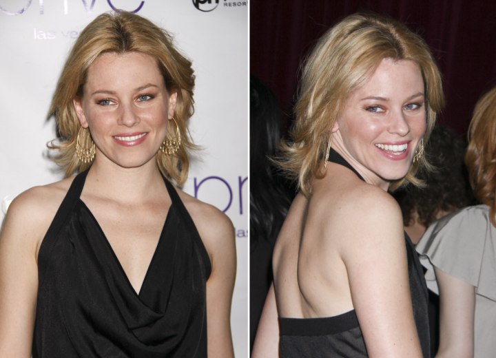 Elizabeth Banks wearing a long shag haircut