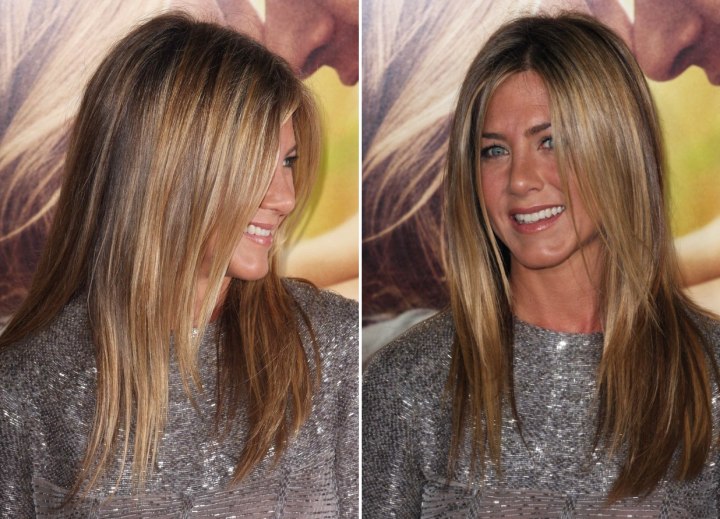 Jennifer Aniston's long straight hair with angles along the sides